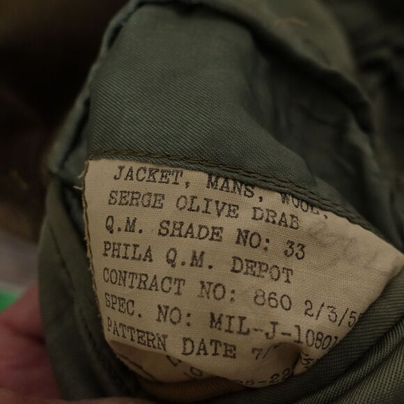 VINTAGE JACKET MANS WOOL SERGE OLIVE DRAB K 6628 1955 50s COAT 36 L NEEDS REPAIR - Picture 16 of 16